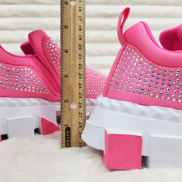 Presto Light Weight Slip on Pretty Pink Rhinestone Sneakers - Running Shoes - Picture 4 of 14